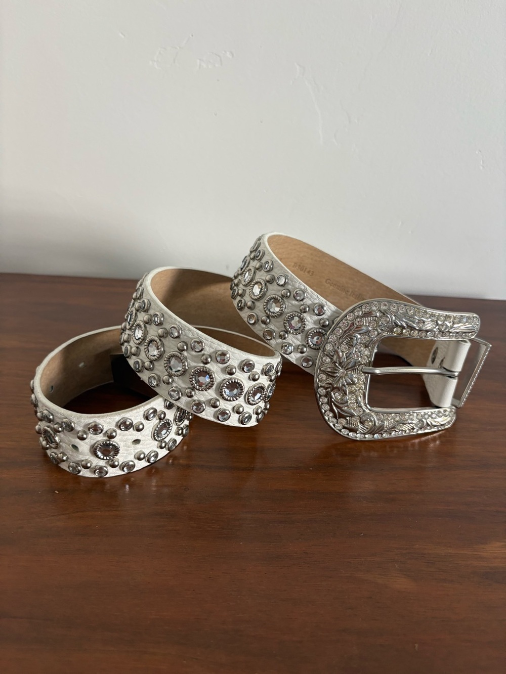 Studded White leather Western Buckle Belt - Women's Accessory